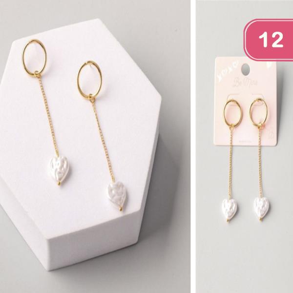 PEARL HEART CHAIN RING EARRING (12 UNITS)