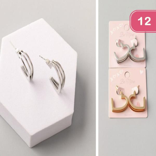 TRIPLE BAND OPEN HEART EARRING (12 UNITS)