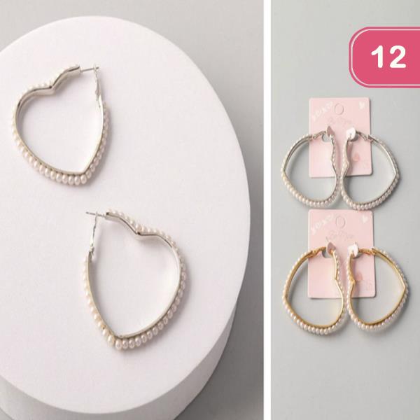 PEARL INLAY HEART HOOP EARRING (12 UNITS)