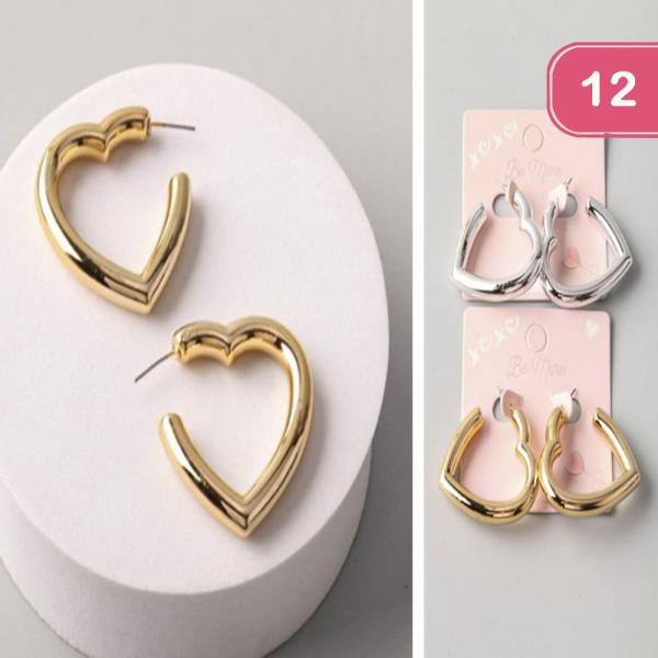 METAL OPEN HEART HOOP EARRING (12 UNITS)