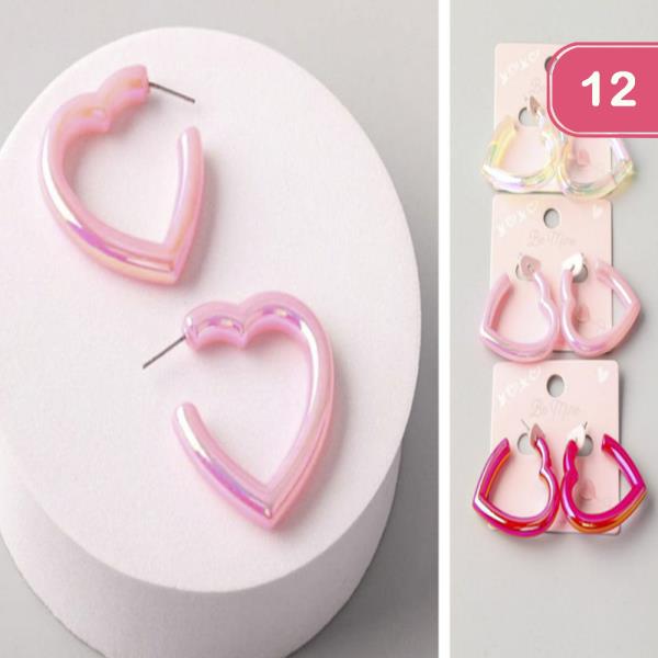 PLASTIC OPEN HEART HOOP EARRING (12 UNITS)