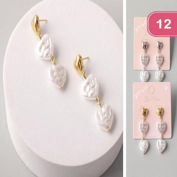 PEARL LINKED HEARTS DROP EARRING (12 UNITS)