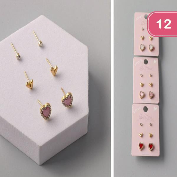 RHINESTONE ACRYLIC HEART EARRING SET (12 UNITS)