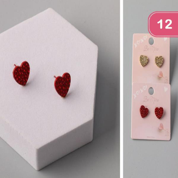 RHINESTONE HEART POST EARRING (12 UNITS)