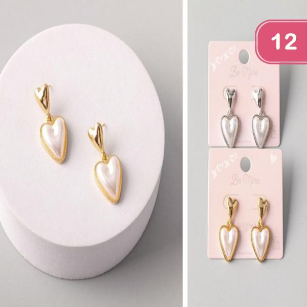 HEART PEARL METAL DROP EARRING (12 UNITS)