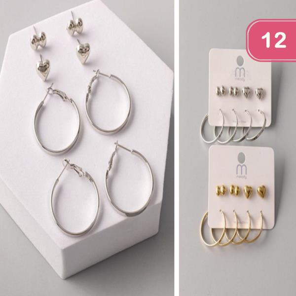 METAL BAR HOOP HEART EARRING SET (12 UNITS)