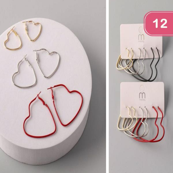 MIX SIZE HEART HOOP EARRING SET (12 UNITS)