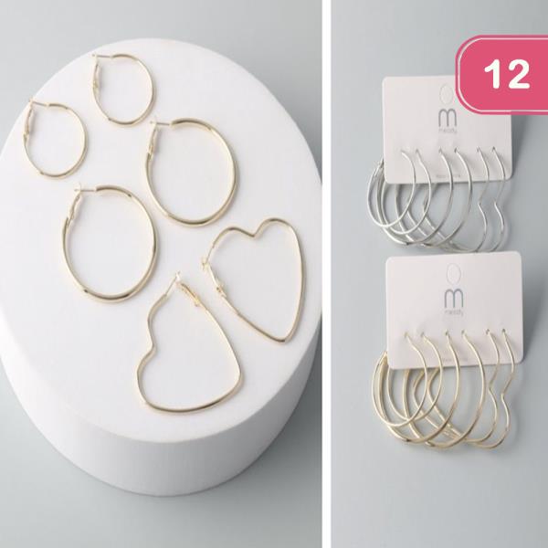 MIX HEART HOOP EARRING SET (12 UNITS)