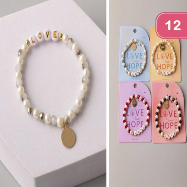 LOVE PEARL CRYSTAL BEADED BRACELET (12 UNITS)