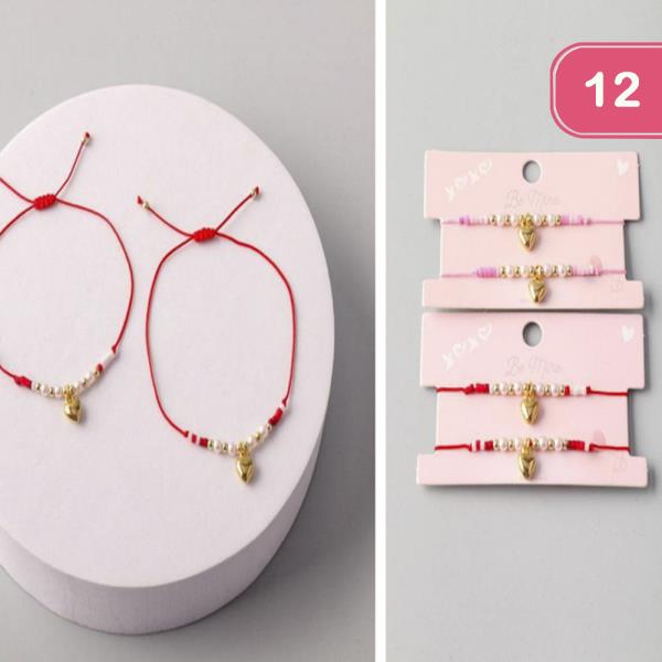 HEART CHARM BFF STRING BRACELETS 2PCS SET (12 UNITS)