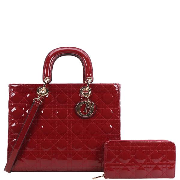 2IN1 QUILTED PATENT SATCHEL BAG