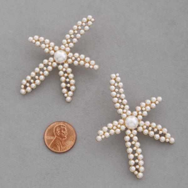 STARFISH PEARL BEAD METAL EARRING