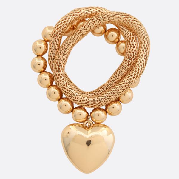 PUFFY HEART BALL BEAD BRACELET SET