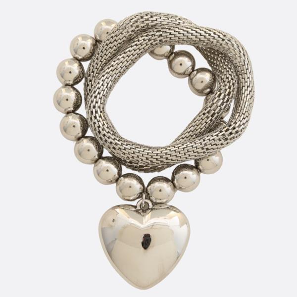 PUFFY HEART BALL BEAD BRACELET SET