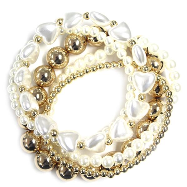 PEARL METAL HEART STRETCH BRACELET