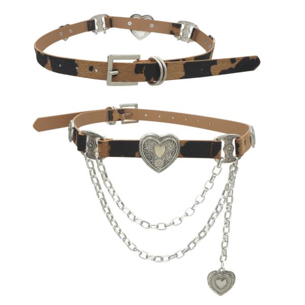 HEART CONCHO ACCENTED LINKED CHAIN DRAPE BELT