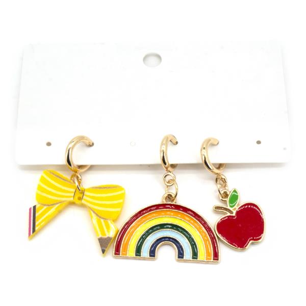 HAPPY RAINBOW RIBBON APPLE 3PCS CHARM SET