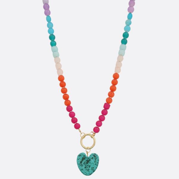 HEART PENDANT BALL BEADED NECKLACE