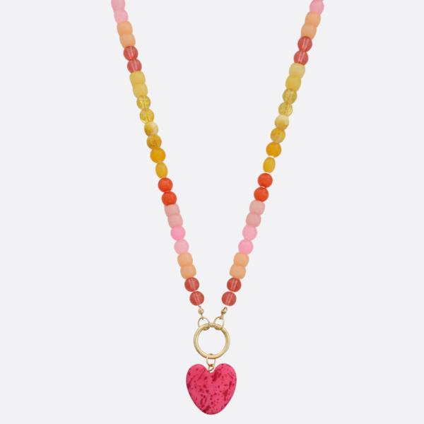 HEART PENDANT BALL BEADED NECKLACE