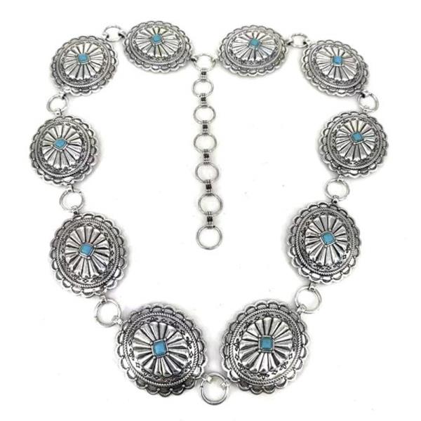 WESTERN STYLE ROUND STONE METAL CHAIN BELT - SM SIZE