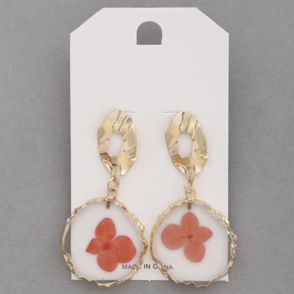 FLOWER CLEAR OVAL DANGLE EARRING