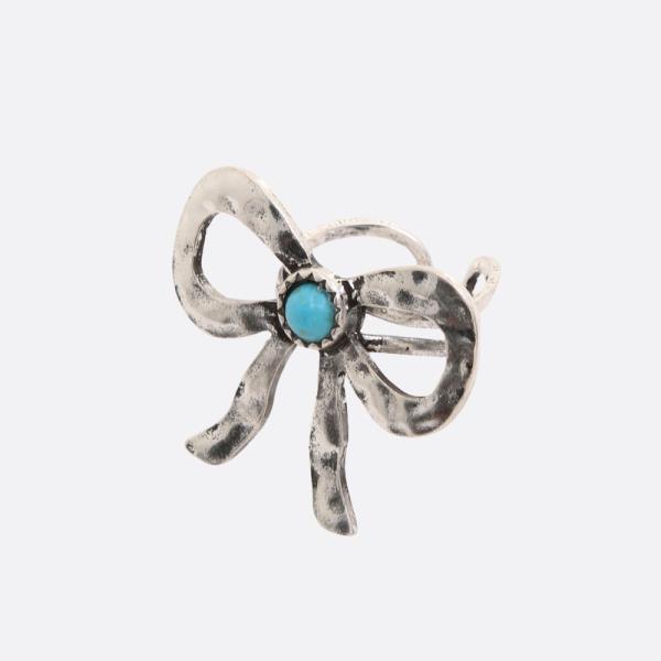 BOW SHAPE TURQUOISE BEAD ADJUSTABLE RING