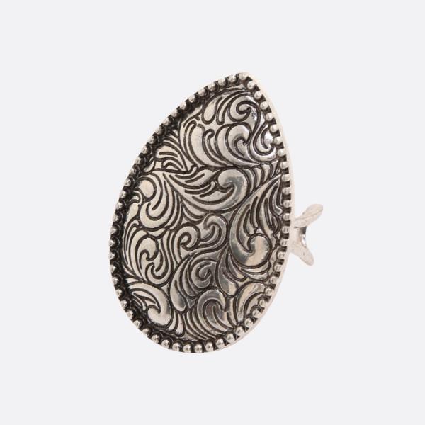 FILIGREE PATTERN TEARDROP ADJUSTABLE RING