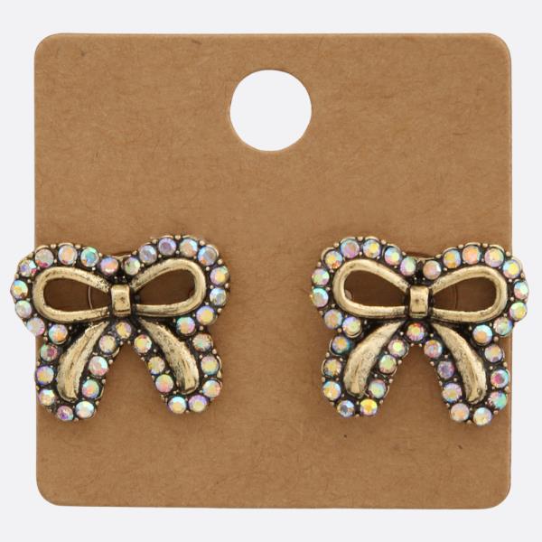 RIBBON BOW RHINESTONE EARRING