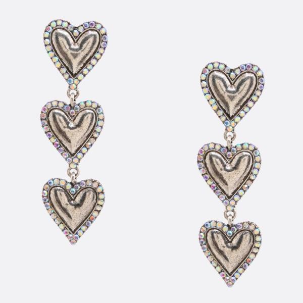 RHINESTONE HEART LINK METAL EARRING