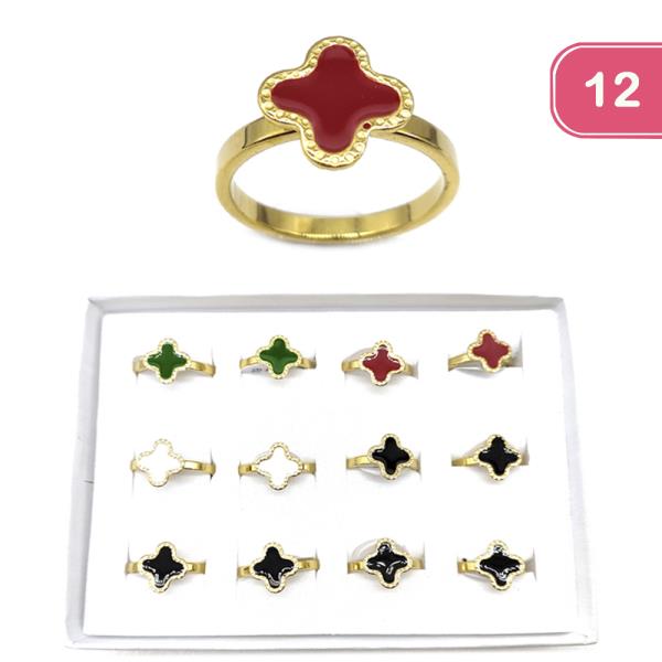 RHINESTONE COLOR CLOVER RING (12 UNITS)