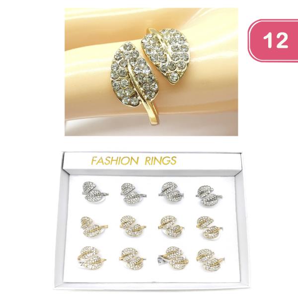 RHINESTONE LEAF RING SET (12 UNITS)