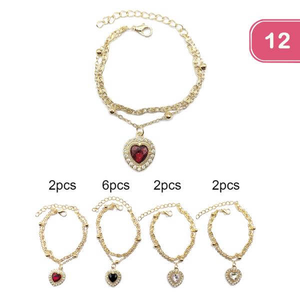 HEART RHINESTONE METAL BRACELET (12 UNITS)