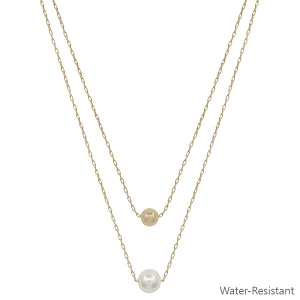 2 LAYERED 6MM CCB, 10MM PEARL PENDANT SHORT NECKLACE