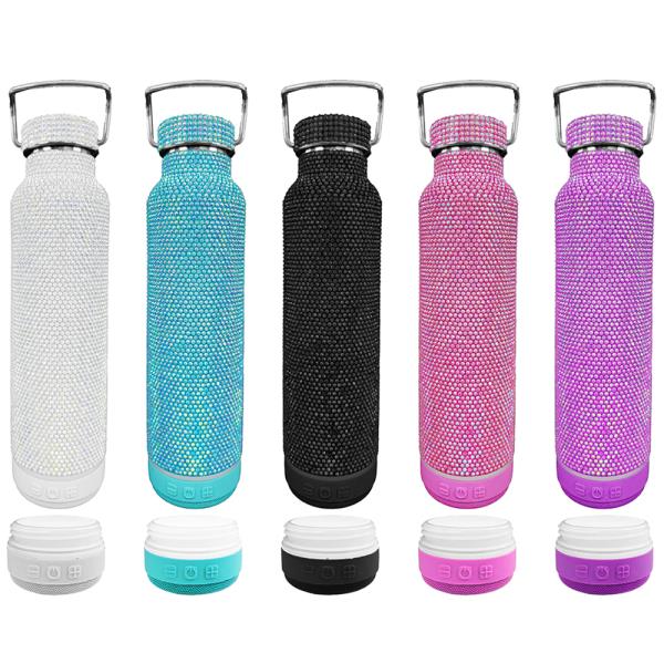 RHINESTONE TUMBLER BOTTLE WITH USB SPEAKER