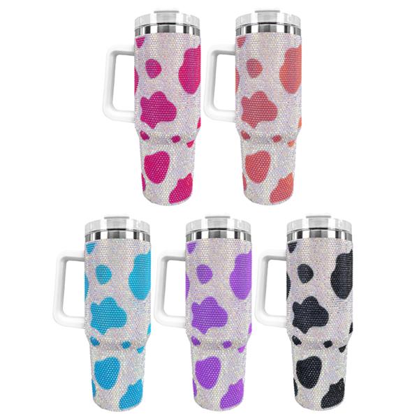 RHINESTONE COW PRINT BLING TUMBLER CUP