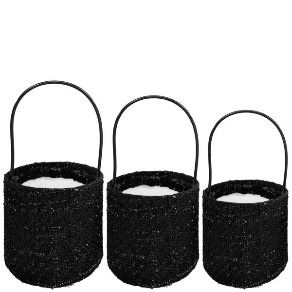 BLACK FABRIC GIFT BASKET 3 PC SET