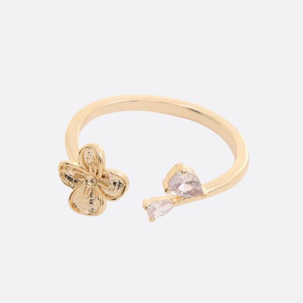 SODAJO FLOWER CZ GOLD DIPPED ADJUSTABLE RING