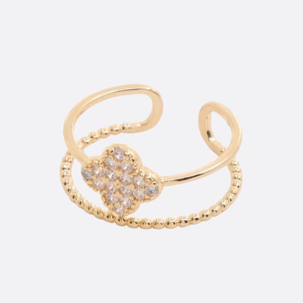 SODAJO CLOVER CZ GOLD DIPPED ADJUSTABLE RING