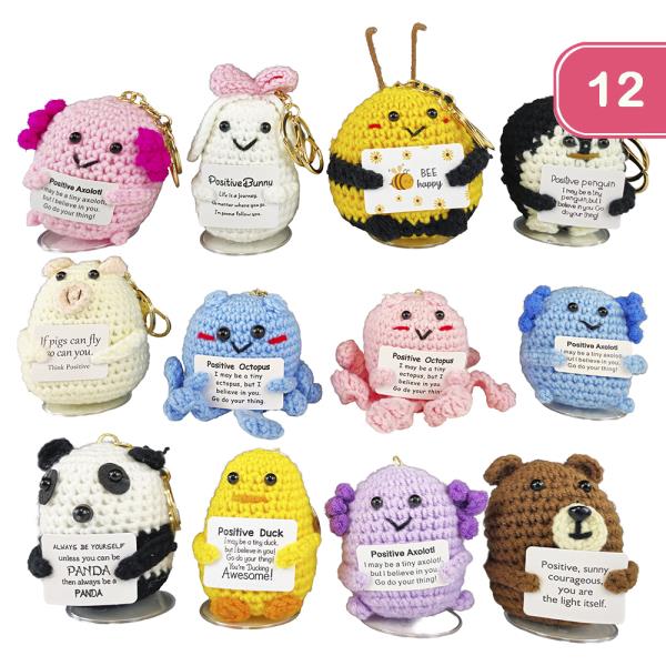 ASSORTED POSITIVE ANIMAL CROCHET KEYCHAIN (12 UNITS)