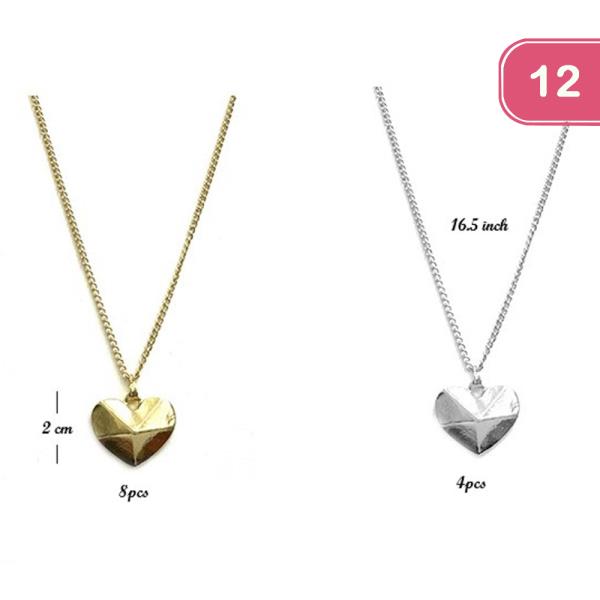 METAL HEART PENDANT NECKLACE (12 UNITS)