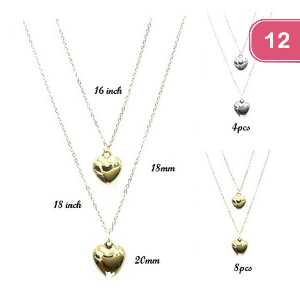 2 LAYERED METAL HEART PENDANT NECKLACE (12 UNITS)