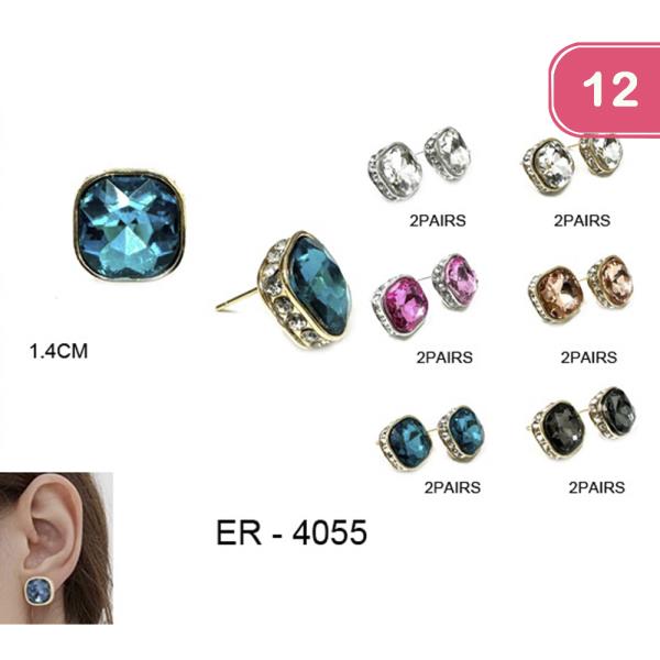 SQUARE RHINESTONE STUD EARRING (12 UNITS)