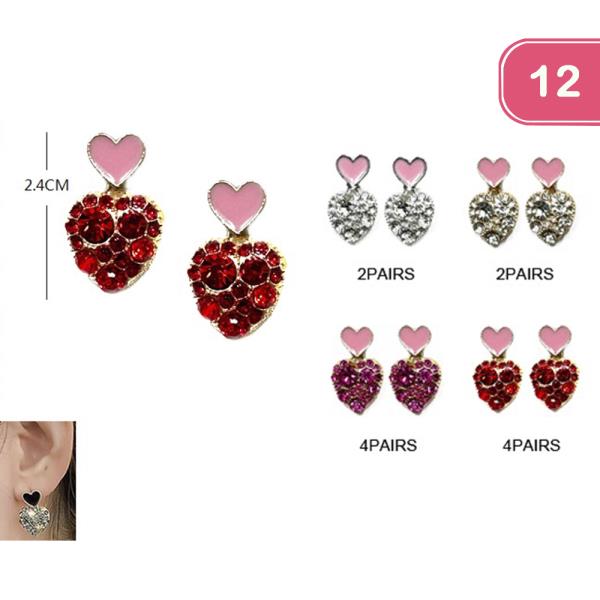 RHINESTONE HEART DANGLE EARRING (12 UNITS)