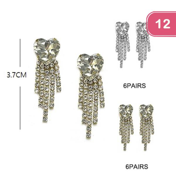 RHINESTONE HEART TASSEL EARRING (12 UNITS)