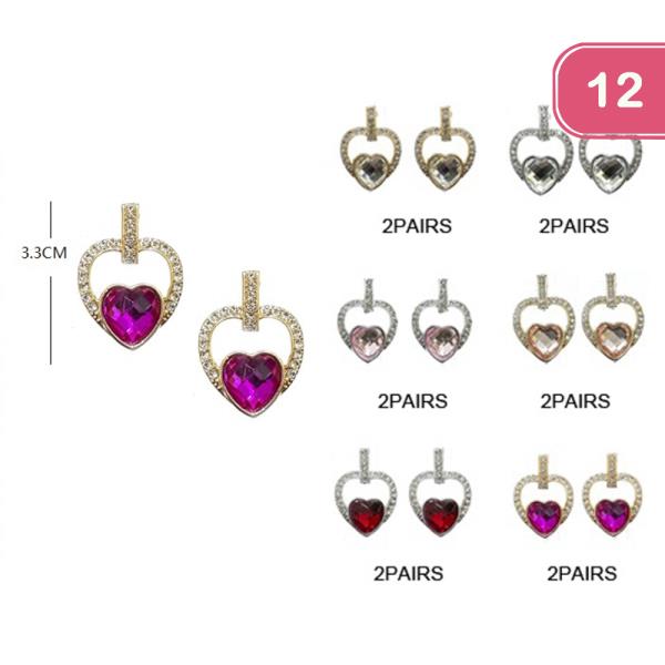 RHINESTONE HEART EARRING (12 UNITS)