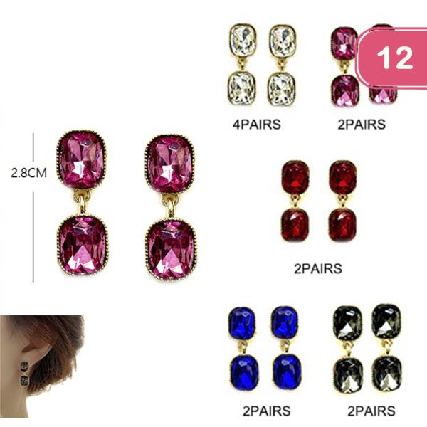 COLOR RHINESTONE DANGLE EARRING (12 UNITS)