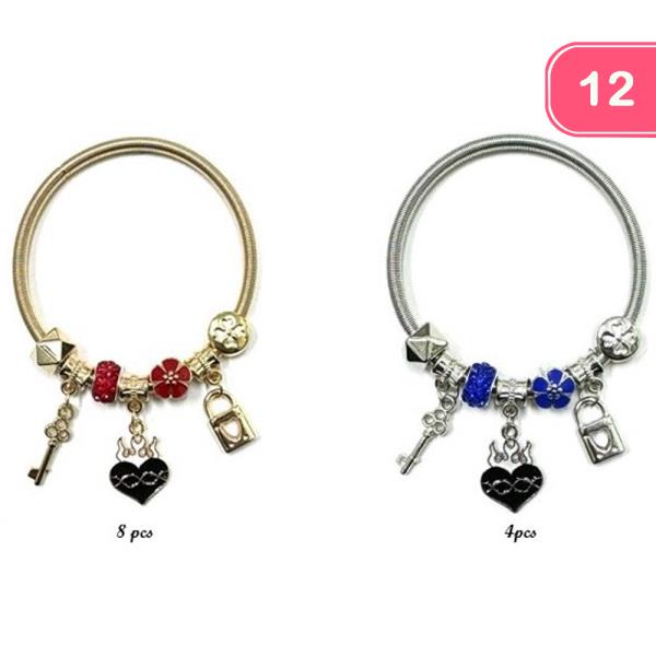 MULTI HEART CHARM BANGLE BRACELET (12 UNITS)