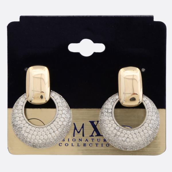 TWO TONE THINESTONE METAL EARRING