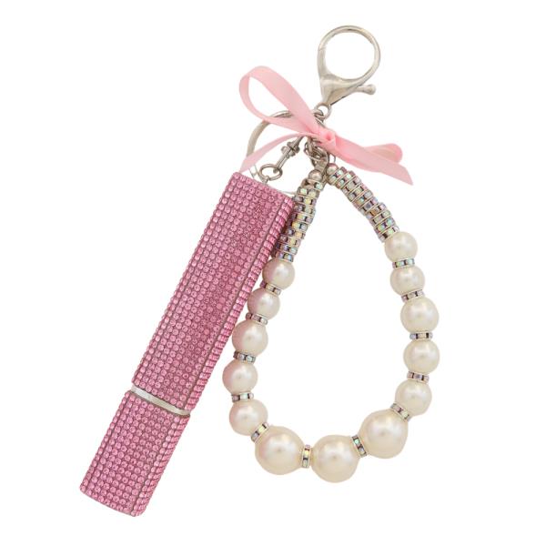 RHINESTONE PEARL BEAD PERFUME KEYCHAIN