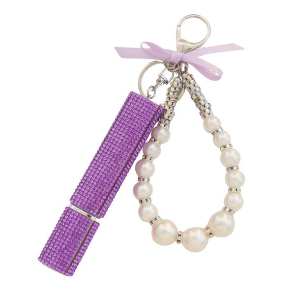 RHINESTONE PEARL BEAD PERFUME KEYCHAIN